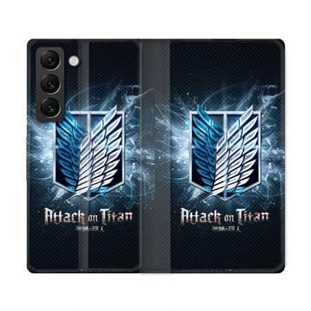 Housse Cuir Portefeuille Pour Samsung Galaxy S22 Ultra Manga Attaque Titans Noir