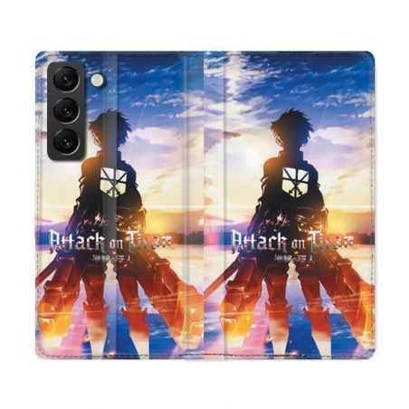 Housse Cuir Portefeuille Pour Samsung Galaxy S22 Ultra Manga Attaque Titans Soleil