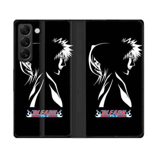 Housse Cuir Portefeuille Pour Samsung Galaxy S22 Ultra Manga Bleach Duo