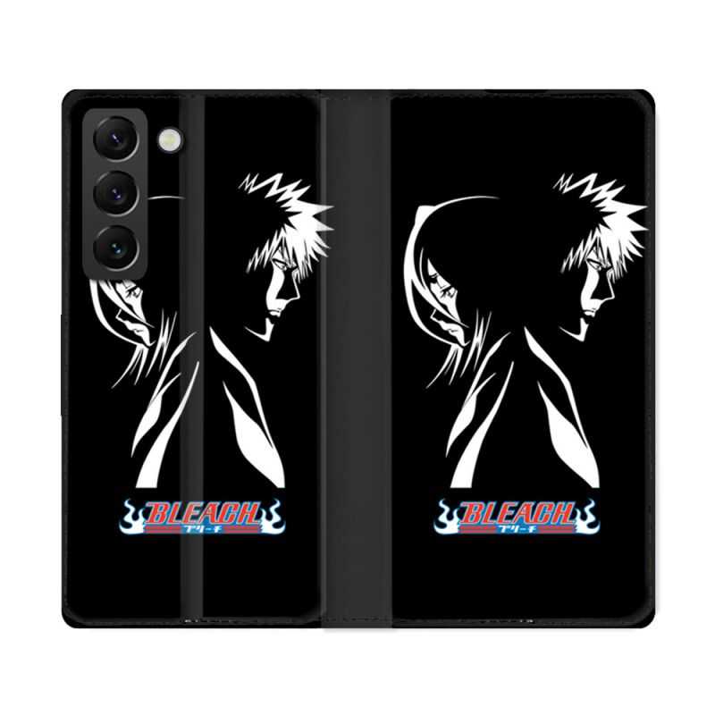 Housse Cuir Portefeuille Pour Samsung Galaxy S22 Ultra Manga Bleach Duo