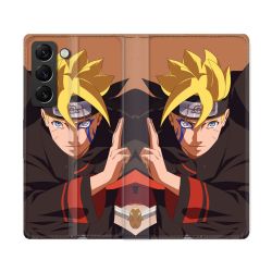 Housse Cuir Portefeuille Pour Samsung Galaxy S22 Ultra Manga Boruto Signe