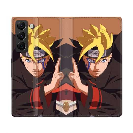 Housse Cuir Portefeuille Pour Samsung Galaxy S22 Ultra Manga Boruto Signe