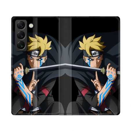 Housse Cuir Portefeuille Pour Samsung Galaxy S22 Ultra Manga Boruto Tatouage