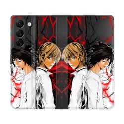 Housse Cuir Portefeuille Pour Samsung Galaxy S22 Ultra Manga Death Note Duo