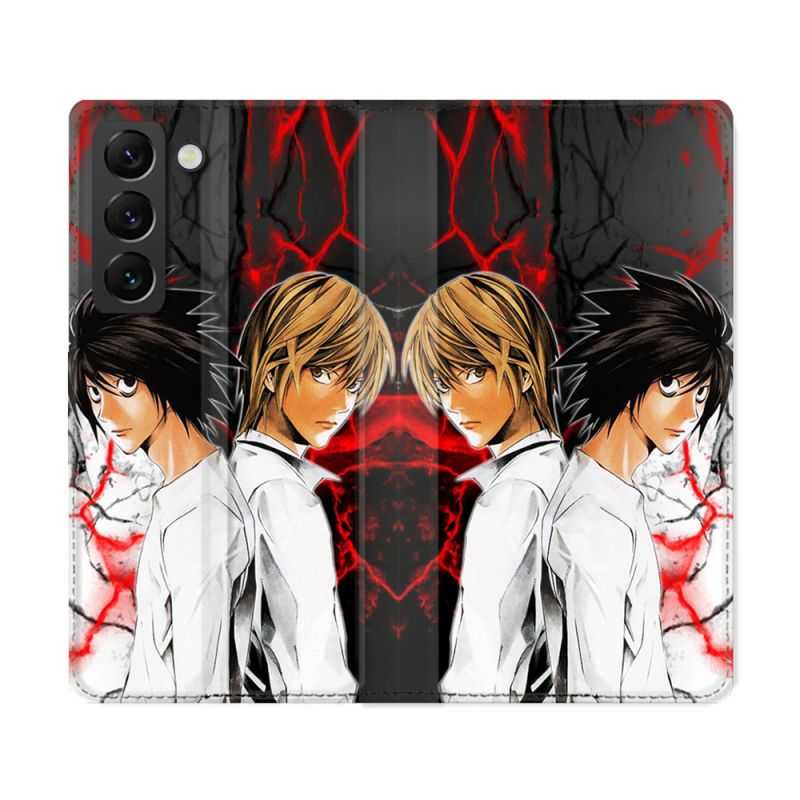 Housse Cuir Portefeuille Pour Samsung Galaxy S22 Ultra Manga Death Note Duo