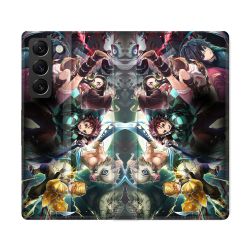 Housse Cuir Portefeuille Pour Samsung Galaxy S22 Ultra Manga Demon Slayer Groupe