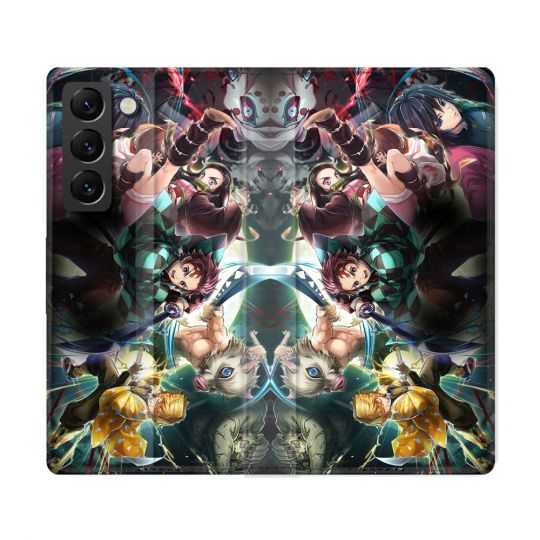 Housse Cuir Portefeuille Pour Samsung Galaxy S22 Ultra Manga Demon Slayer Groupe