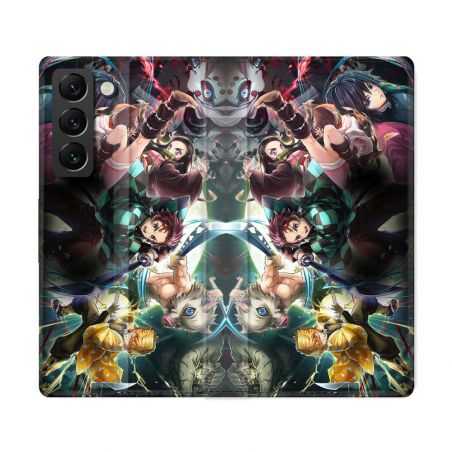 Housse Cuir Portefeuille Pour Samsung Galaxy S22 Ultra Manga Demon Slayer Groupe