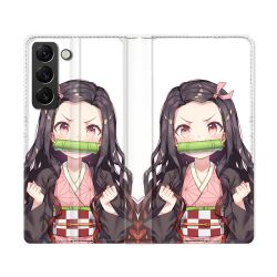 Housse Cuir Portefeuille Pour Samsung Galaxy S22 Ultra Manga Demon Slayer Nezuko