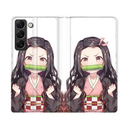 Housse Cuir Portefeuille Pour Samsung Galaxy S22 Ultra Manga Demon Slayer Nezuko