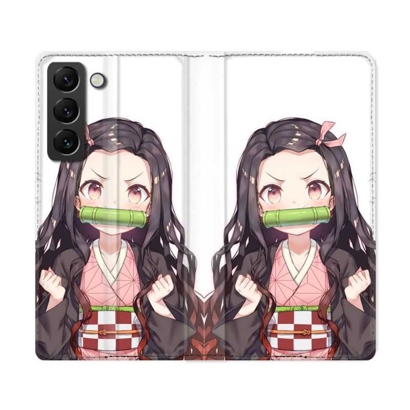 Housse Cuir Portefeuille Pour Samsung Galaxy S22 Ultra Manga Demon Slayer Nezuko