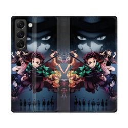 Housse Cuir Portefeuille Pour Samsung Galaxy S22 Ultra Manga Demon Slayer Noir