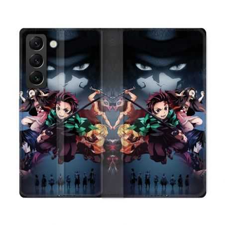 Housse Cuir Portefeuille Pour Samsung Galaxy S22 Ultra Manga Demon Slayer Noir