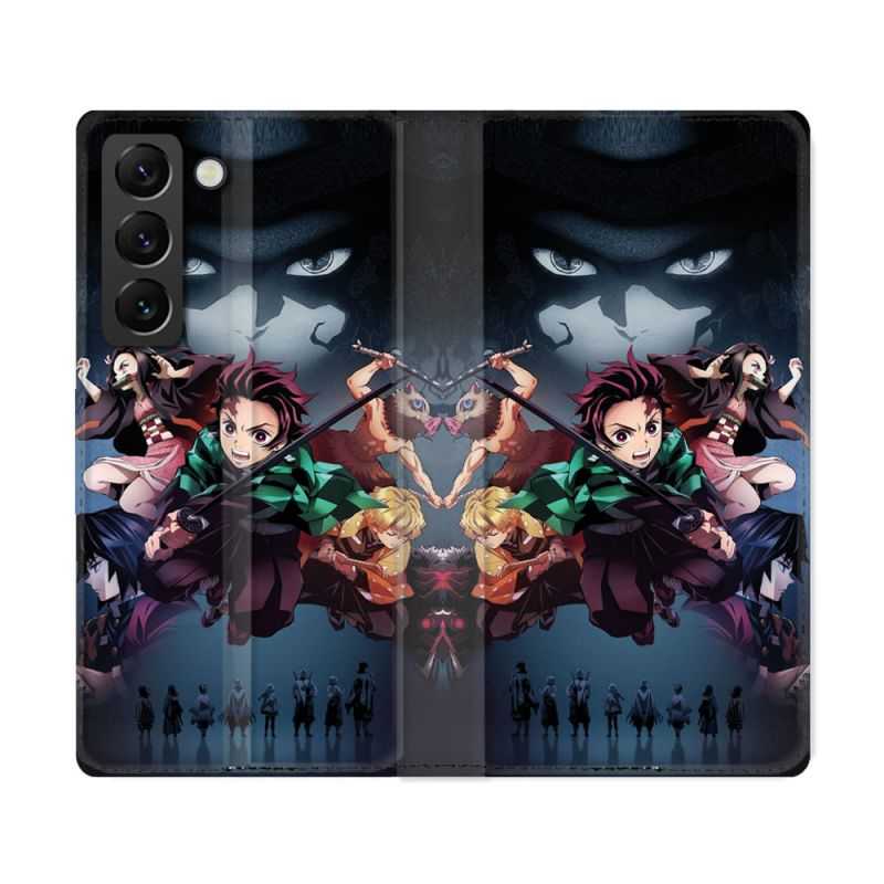 Housse Cuir Portefeuille Pour Samsung Galaxy S22 Ultra Manga Demon Slayer Noir