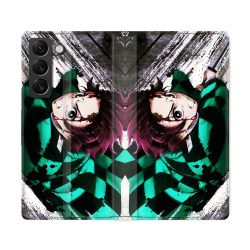 Housse Cuir Portefeuille Pour Samsung Galaxy S22 Ultra Manga Demon Slayer Tanjiro
