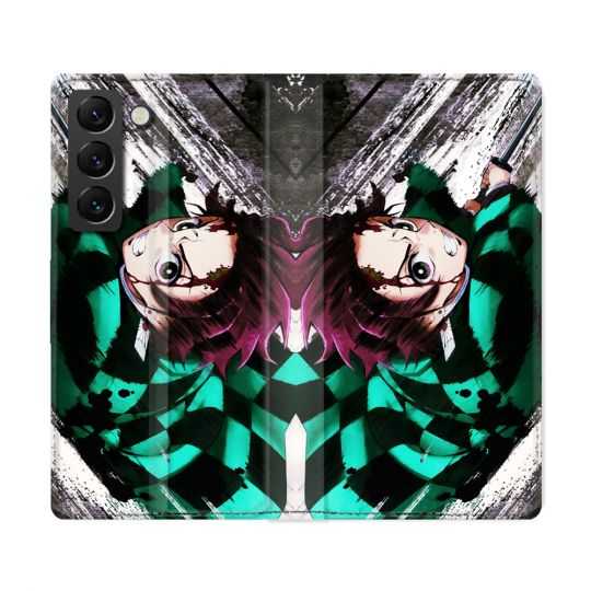 Housse Cuir Portefeuille Pour Samsung Galaxy S22 Ultra Manga Demon Slayer Tanjiro