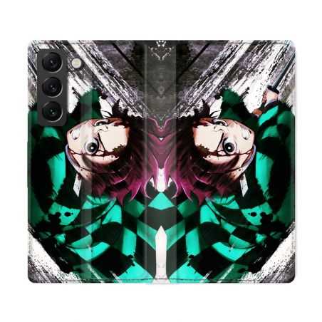 Housse Cuir Portefeuille Pour Samsung Galaxy S22 Ultra Manga Demon Slayer Tanjiro