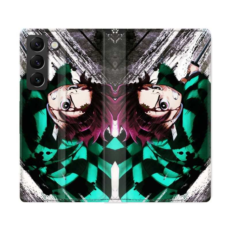 Housse Cuir Portefeuille Pour Samsung Galaxy S22 Ultra Manga Demon Slayer Tanjiro