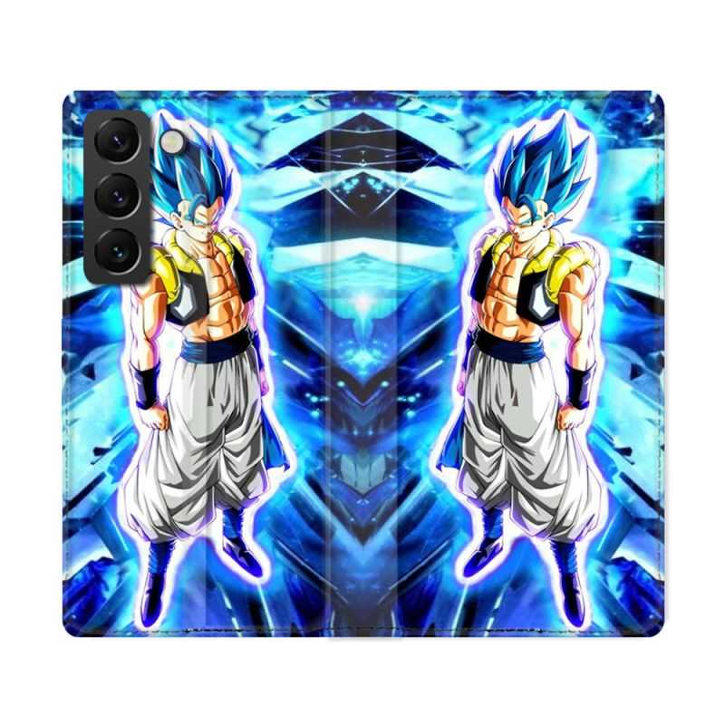 Housse Cuir Portefeuille Pour Samsung Galaxy S22 Ultra Manga Dragon Ball Gogeta Lumiere