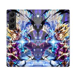Housse Cuir Portefeuille Pour Samsung Galaxy S22 Ultra Manga Dragon Ball Sangohan Duo