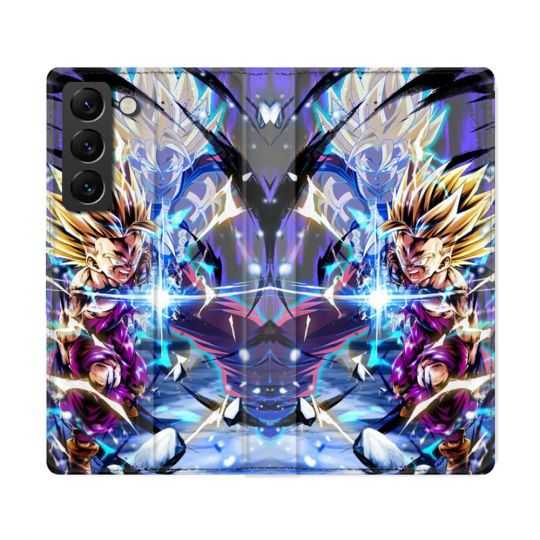 Housse Cuir Portefeuille Pour Samsung Galaxy S22 Ultra Manga Dragon Ball Sangohan Duo
