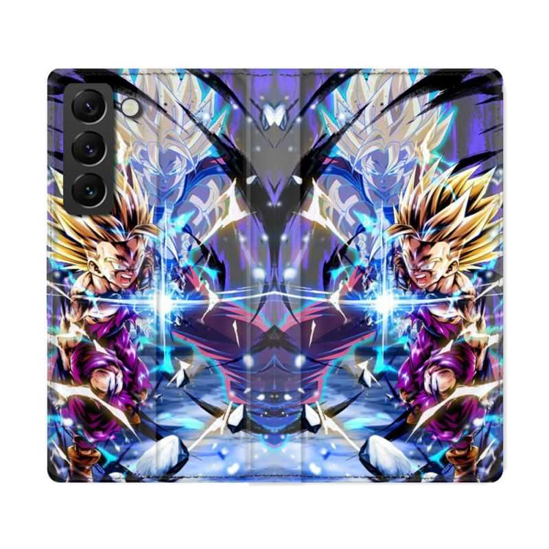Housse Cuir Portefeuille Pour Samsung Galaxy S22 Ultra Manga Dragon Ball Sangohan Duo