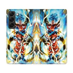 Housse Cuir Portefeuille Pour Samsung Galaxy S22 Ultra Manga Dragon Ball Sangoku Blanc