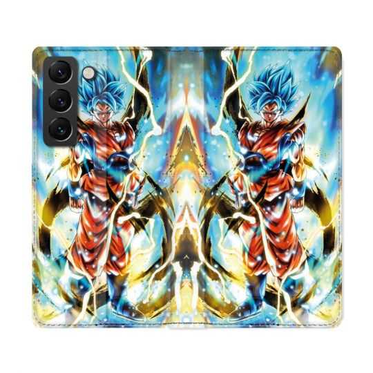 Housse Cuir Portefeuille Pour Samsung Galaxy S22 Ultra Manga Dragon Ball Sangoku Blanc