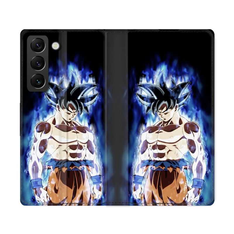 Housse Cuir Portefeuille Pour Samsung Galaxy S22 Ultra Manga Dragon Ball Sangoku Noir