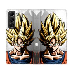 Housse Cuir Portefeuille Pour Samsung Galaxy S22 Ultra Manga Dragon Ball Sangoku Portrait