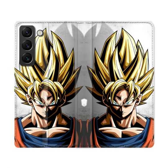 Housse Cuir Portefeuille Pour Samsung Galaxy S22 Ultra Manga Dragon Ball Sangoku Portrait