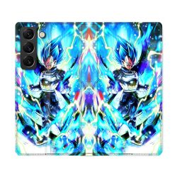 Housse Cuir Portefeuille Pour Samsung Galaxy S22 Ultra Manga Dragon Ball Vegeta Bleu