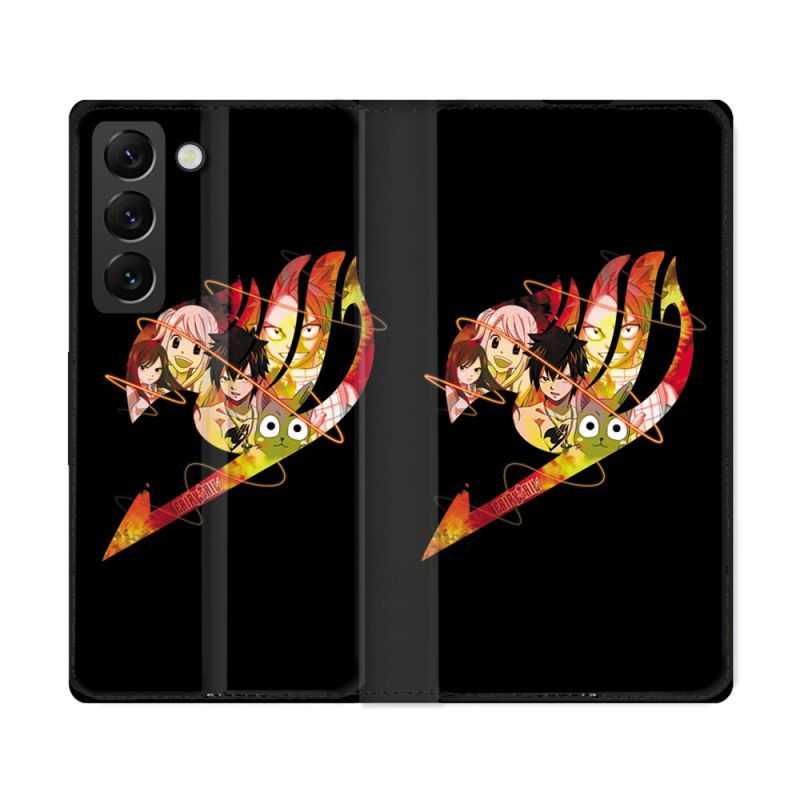 Housse Cuir Portefeuille Pour Samsung Galaxy S22 Ultra Manga Fairy Tail Logo Noir