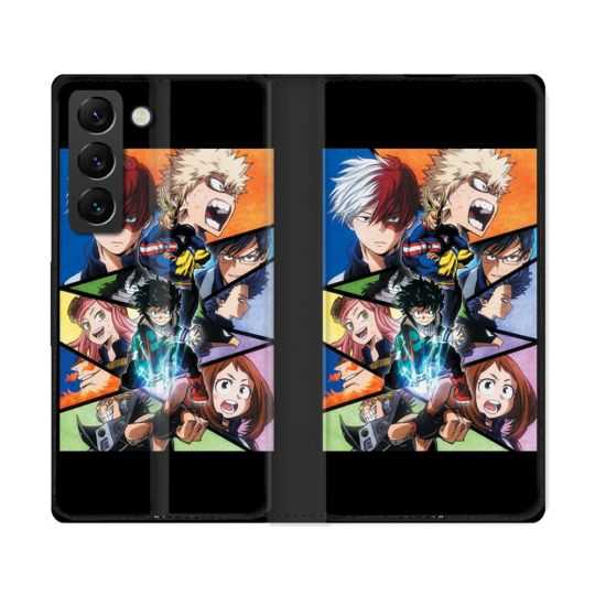 Housse Cuir Portefeuille Pour Samsung Galaxy S22 Ultra Manga My Hero Academia Noir