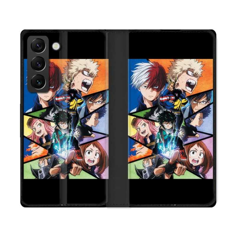 Housse Cuir Portefeuille Pour Samsung Galaxy S22 Ultra Manga My Hero Academia Noir