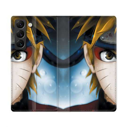 Housse Cuir Portefeuille Pour Samsung Galaxy S22 Ultra Manga Naruto Blanc