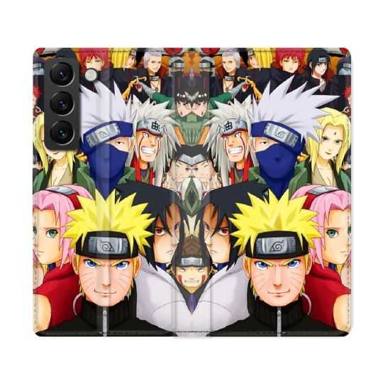 Housse Cuir Portefeuille Pour Samsung Galaxy S22 Ultra Manga Naruto Team