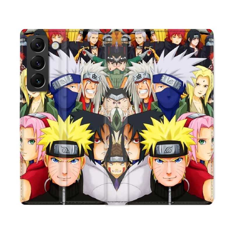 Housse Cuir Portefeuille Pour Samsung Galaxy S22 Ultra Manga Naruto Team