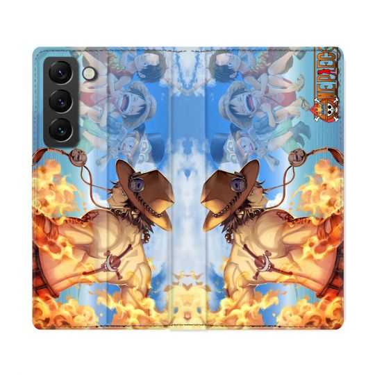 Housse Cuir Portefeuille Pour Samsung Galaxy S22 Ultra Manga One Piece Ace Color