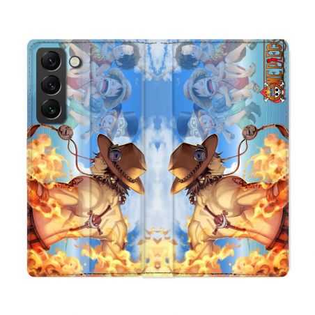 Housse Cuir Portefeuille Pour Samsung Galaxy S22 Ultra Manga One Piece Ace Color