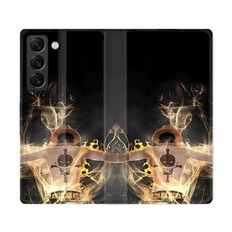 Housse Cuir Portefeuille Pour Samsung Galaxy S22 Ultra Manga One Piece Ace Noir
