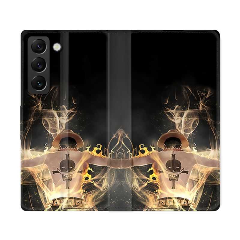Housse Cuir Portefeuille Pour Samsung Galaxy S22 Ultra Manga One Piece Ace Noir