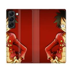 Housse Cuir Portefeuille Pour Samsung Galaxy S22 Ultra Manga One Piece Luffy