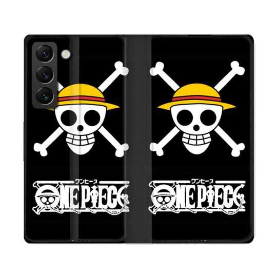 Housse Cuir Portefeuille Pour Samsung Galaxy S22 Ultra Manga One Piece Tete de Mort