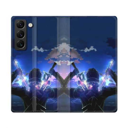 Housse Cuir Portefeuille Pour Samsung Galaxy S22 Ultra Manga SAO sword Art Online Epee
