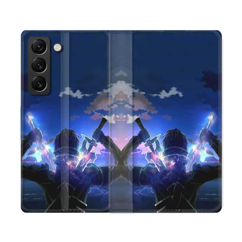 Housse Cuir Portefeuille Pour Samsung Galaxy S22 Ultra Manga SAO sword Art Online Epee