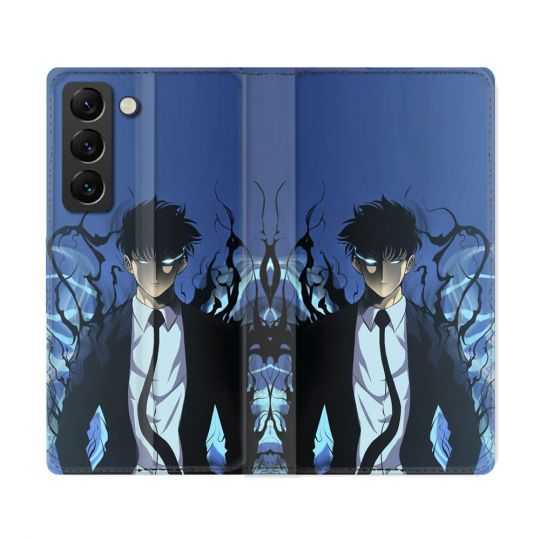 Housse Cuir Portefeuille Pour Samsung Galaxy S22 Ultra Manga Solo Leveling Sung Bleu