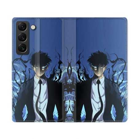 Housse Cuir Portefeuille Pour Samsung Galaxy S22 Ultra Manga Solo Leveling Sung Bleu