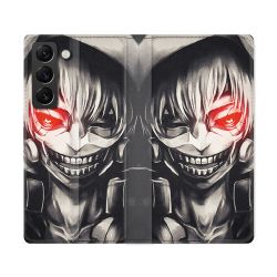Housse Cuir Portefeuille Pour Samsung Galaxy S22 Ultra Manga Tokyo Ghoul Kaneki Noir