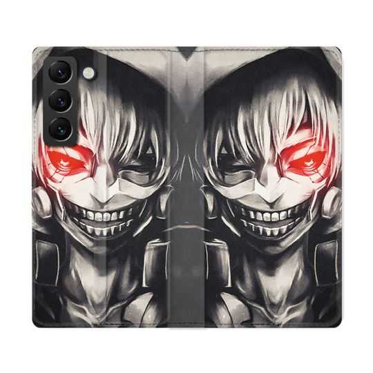 Housse Cuir Portefeuille Pour Samsung Galaxy S22 Ultra Manga Tokyo Ghoul Kaneki Noir